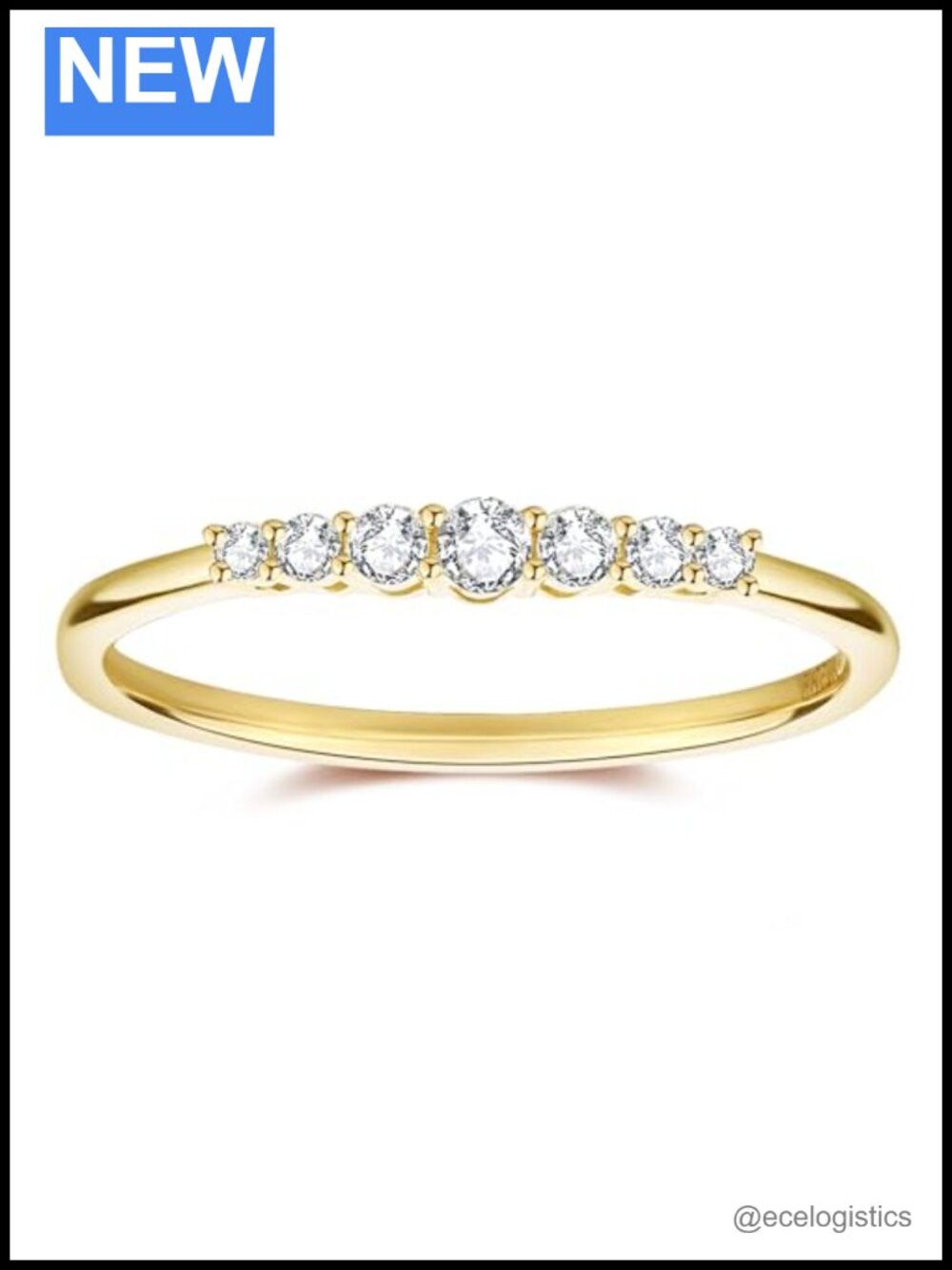 14K Gold Moissanite Ring 7 Stone Pavé Stackable Minimalist Band